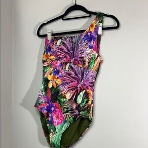 Jantzen one shoulder floral print swimsuit